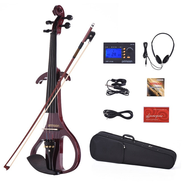 ammoon VE-209 Full Size 4/4 Silent Electric Violin Solid Wood Maple with Bow Hard Case Tuner Headphone Rosin Audio Cable Strings