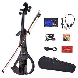 ammoon VE-209 Full Size 4/4 Silent Electric Violin Solid Wood Maple with Bow Hard Case Tuner Headphone Rosin Audio Cable Strings