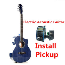 Load image into Gallery viewer, Guitar Acoustic Electric Mahogany Steel-String 40 Inches A-Body Guitarra 6 Strings Folk Pop Cutaway High Gloss Pickup Blue Black
