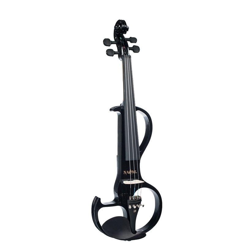 Naomi Violin Full Size 4/4 Solid Wood Electric Violin Basswood Body Ebony Fingerboard Pegs with Ebony Fisheye Accessories Black