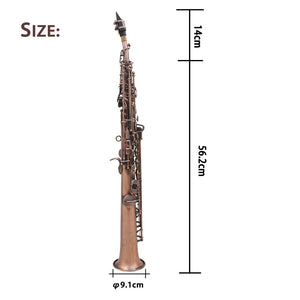 LADE WSS-899 Professional Red Bronze Straight Bb Soprano Saxophone Sax Woodwind Instrument Abalone Shell Key Carve Pattern